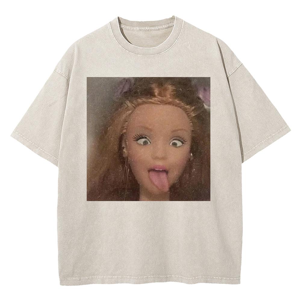 Cotton Vintage Washed Kawaii Disgusting Doll Face Funny Meme T Shirt Fashion Menwomen Male Acid Wash Tees Vintage