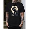 New Skull And Crow Pattern Print Mens Creative Top Casual Short Sleeve Crew Neck T Shirt, Men's Clothing For Summer Outdoor