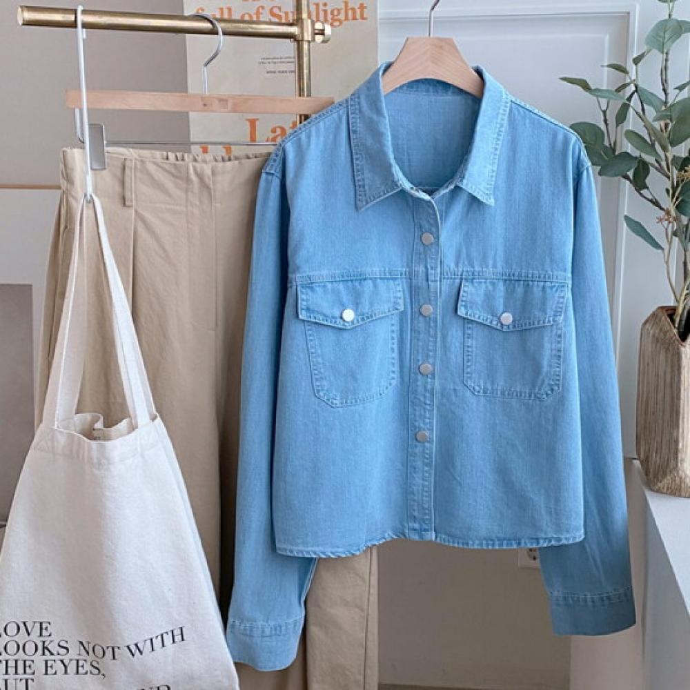 Shop Women Basic Denim Shirt Dgb Wbl 4202 Blue