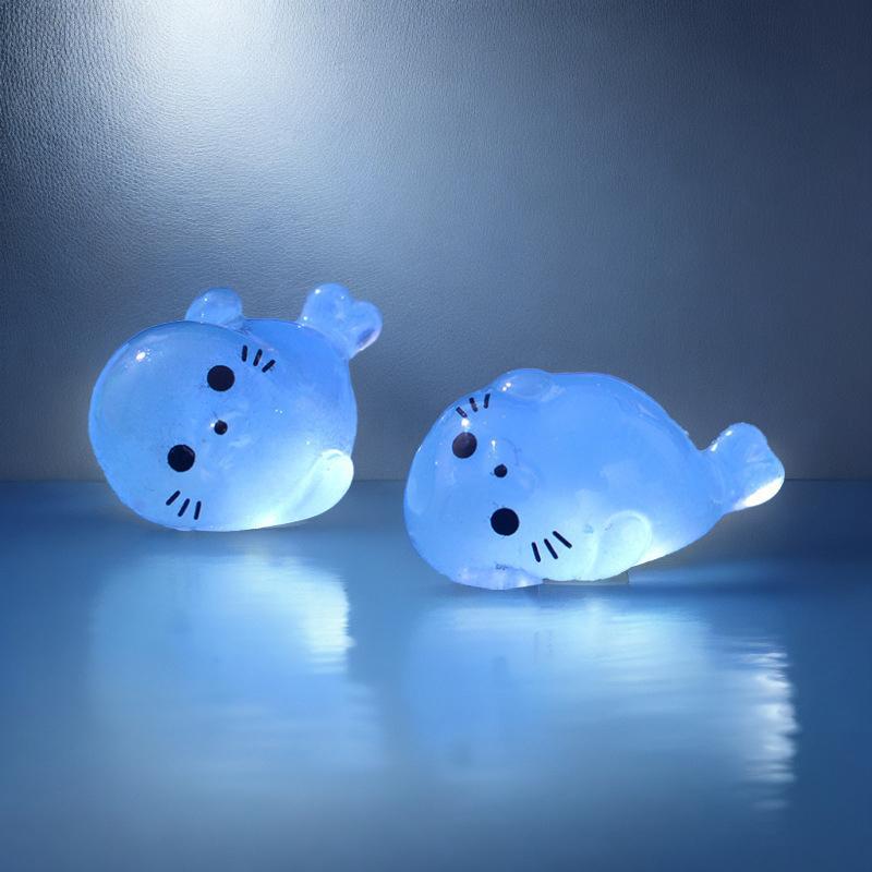 4Pcs Kawaii Luminous Mini Seal Pup Resin Glow At Night Marine Animal Figurines Ornament Fairy Garden Diy Accessories