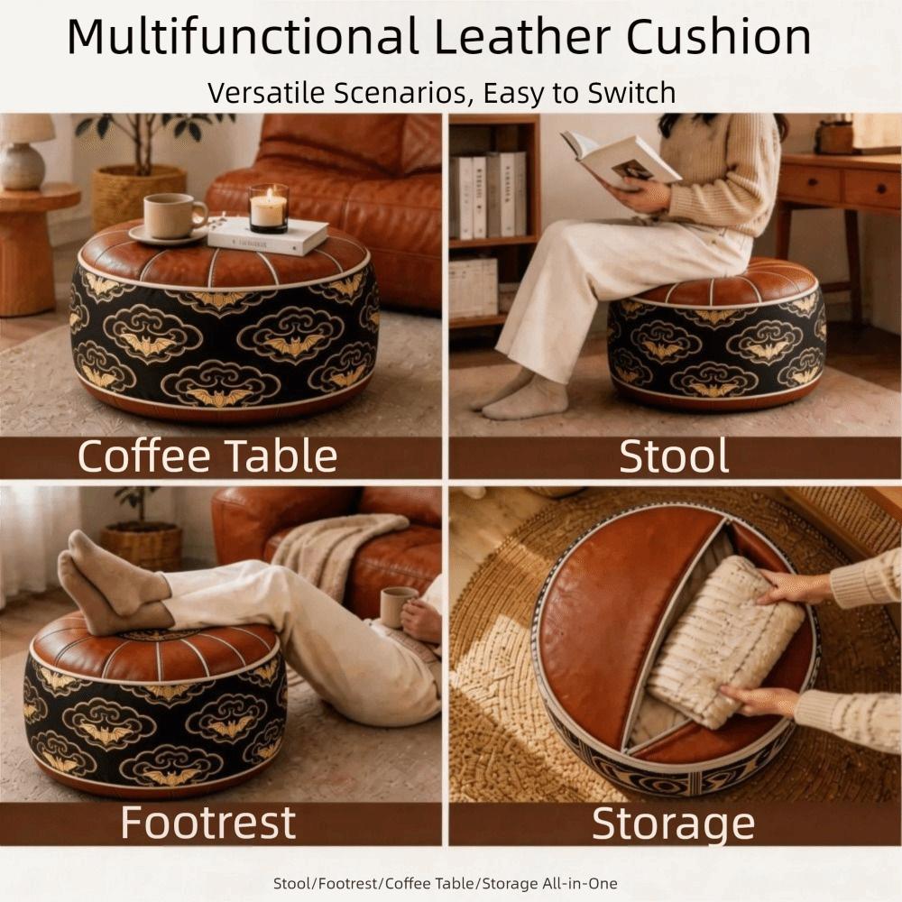 Fillable Design Ottoman Pouf Boho Pattern Round Pouf Cover Portable Footstool Cover Home Use