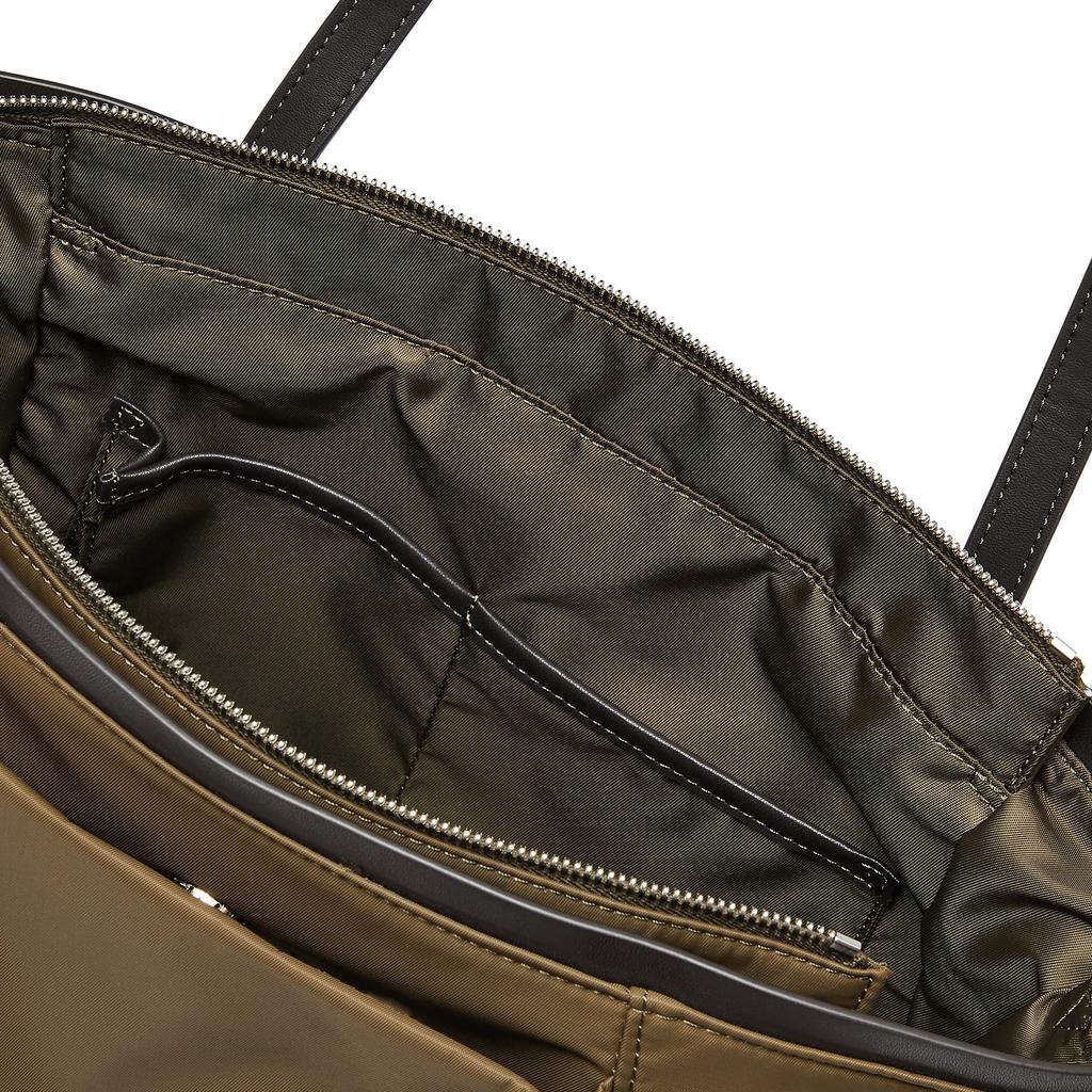 Сумка-тоут из переработанного нейлона x переработанного нейлона аккуратного размера цвета хаки [Isaac], кожа, тоут, S, женская, (86)