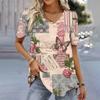 Floral Print T-Shirt for Women Summer V-Neck Pullover Tops Female Oversized Short Sleeve Tees Fashion Basic Ladies Clothing