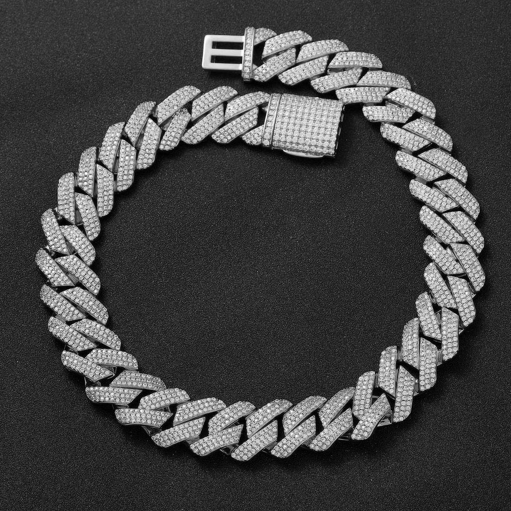 20 мм Ромбовидная Кубинская Цепь - 3 Ряда Люкс Цирконий - Смелый Мужской Модный Уличный Стиль