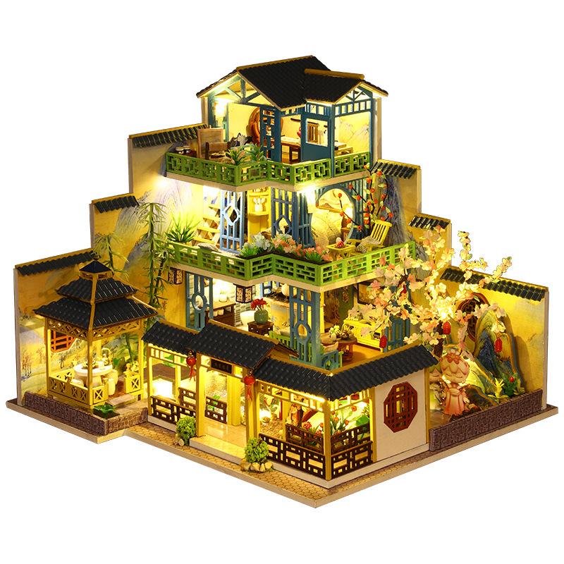 Jiate DIY Dollhouse Fu Chun Shan Ju Chinese Style Wooden Handcraft Large Villa Creative Gift for Girls
