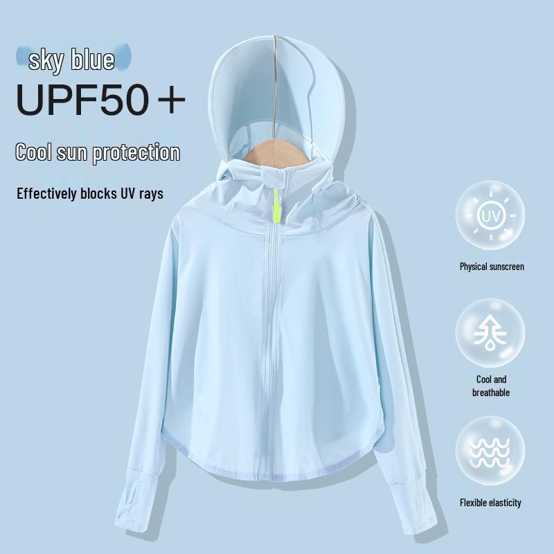 Детская летняя куртка с капюшоном UPF50+ для защиты от солнца - Легкая, дышащая, УФ-защита, ткань из ледяного шелка