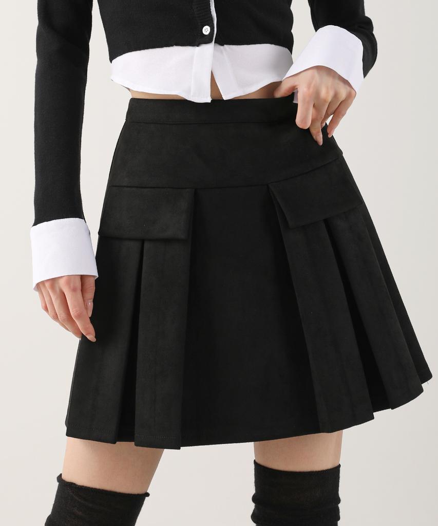 Urban Dress Pocket Mini Suede Pleats Skirt Brown