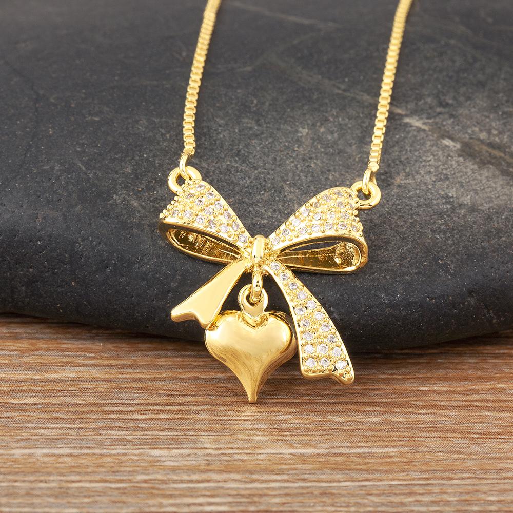 Nidin Korea Popular Bowknot Shape Shine Zircon Fine Pendant Necklace 7 Styles For Female Fashion Cute Chain Choker Jewelry Gifts