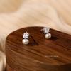 Real 925 Sterling Silver Freshwater Pearl Zircon Stud Earring Gift for Women  Party Fine Jewelry Gift