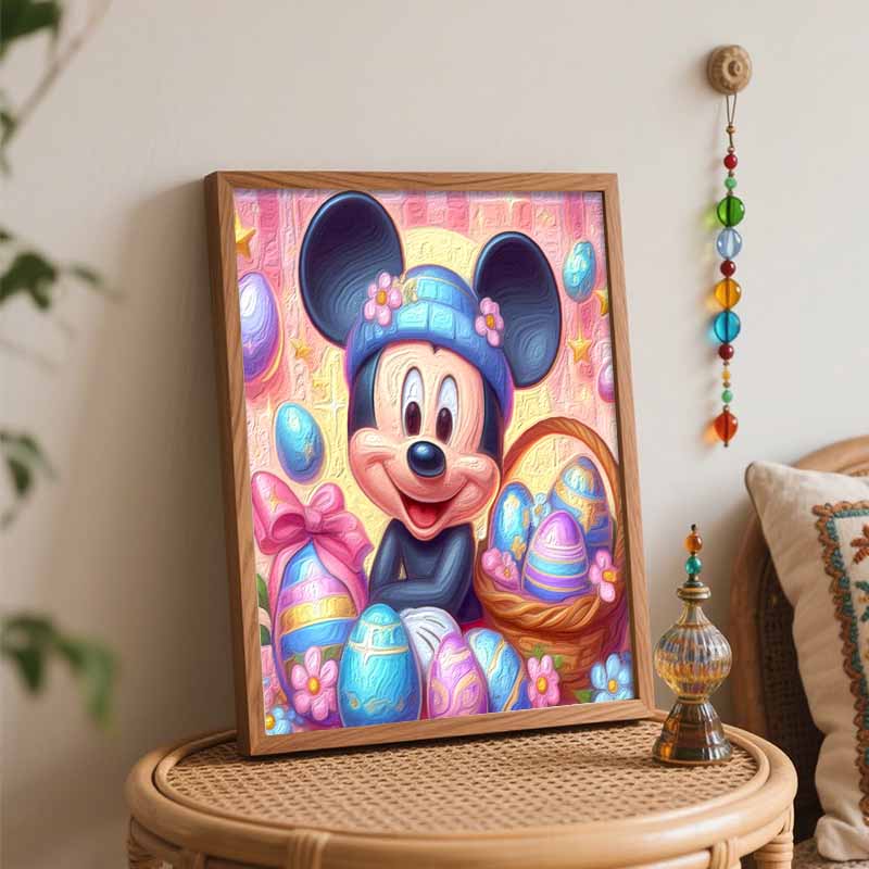 Disney Пасхальный Микки Набор для масляной живописи Ручная роспись Декор Классический стиль Декор дома, Яркие разноцветные Цветочные яйца Праздничное празднование Искусство