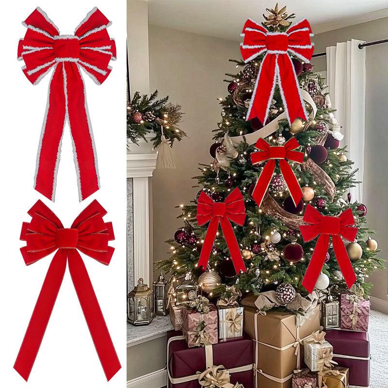 S/L Christmas Bow Christmas Decorations for Home Gold Red Bowknot Xmas Tree Ornaments New Year Decor Supplies