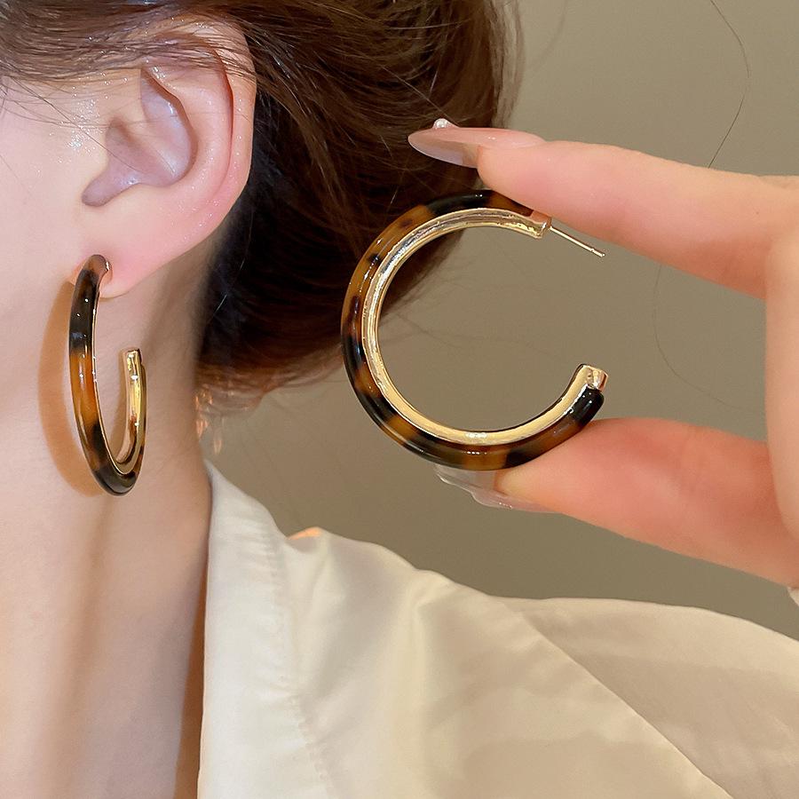 Серьги-пусеты Silver Needle Leopard Resin Geo Round, в стиле ретро Myer, нишевый дизайн для женщин