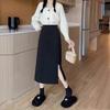 High-Waist Slimming A-Line Midi Skirt with Slit - 2024 Korean Style Summer Fashion for Petite Women