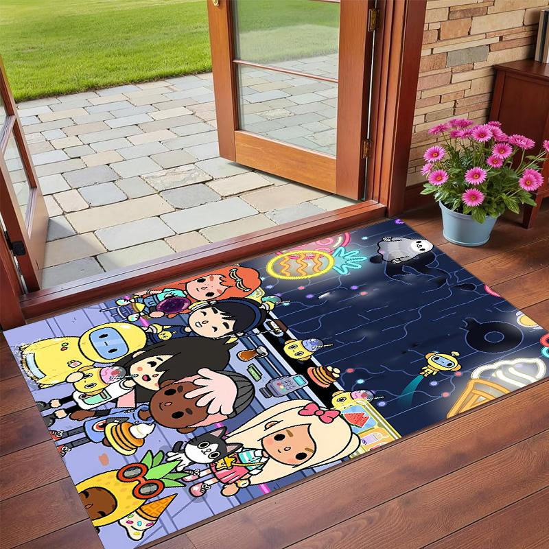 Anti‑Slip Crystal Velvet Floor Rug, Toca Boca World Design Carpet for Indoor Living Bedroom Home Decoration