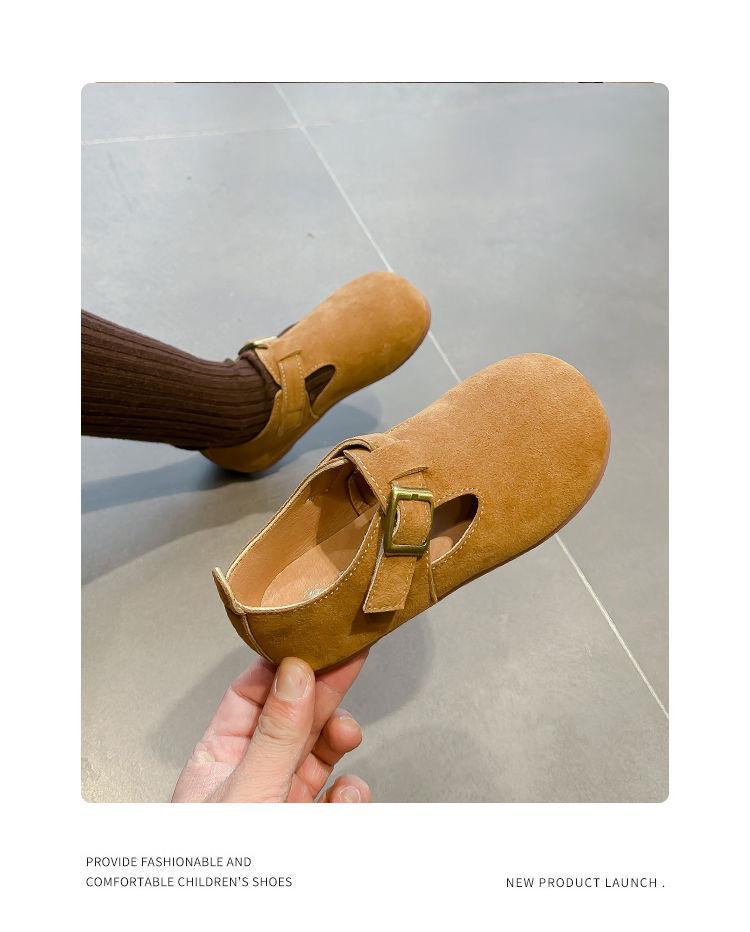 Детская кожаная обувь Осень 2025: Ретро корейский стиль, мягкая подошва, нескользящие для мальчиков и девочек