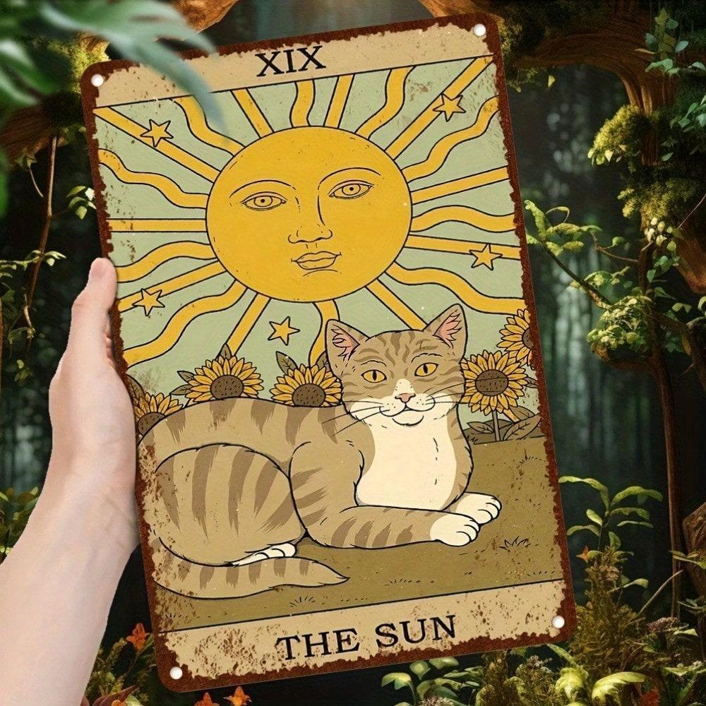 1 шт. Металлическая табличка Таро Солнце 8x12 дюймов УФ-печать Алюминиевое настенное искусство Декор для дома, офиса, бара, кафе Внутренняя и наружная подвесная табличка