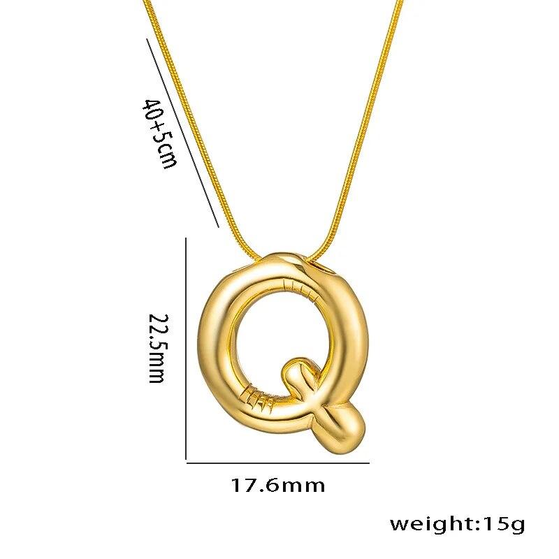 Stainless Steel Gold Color Chunky Alphabet Balloon Bubble Initial Letter Pendant Necklace for Women Charm Necklace Jewelry Gift
