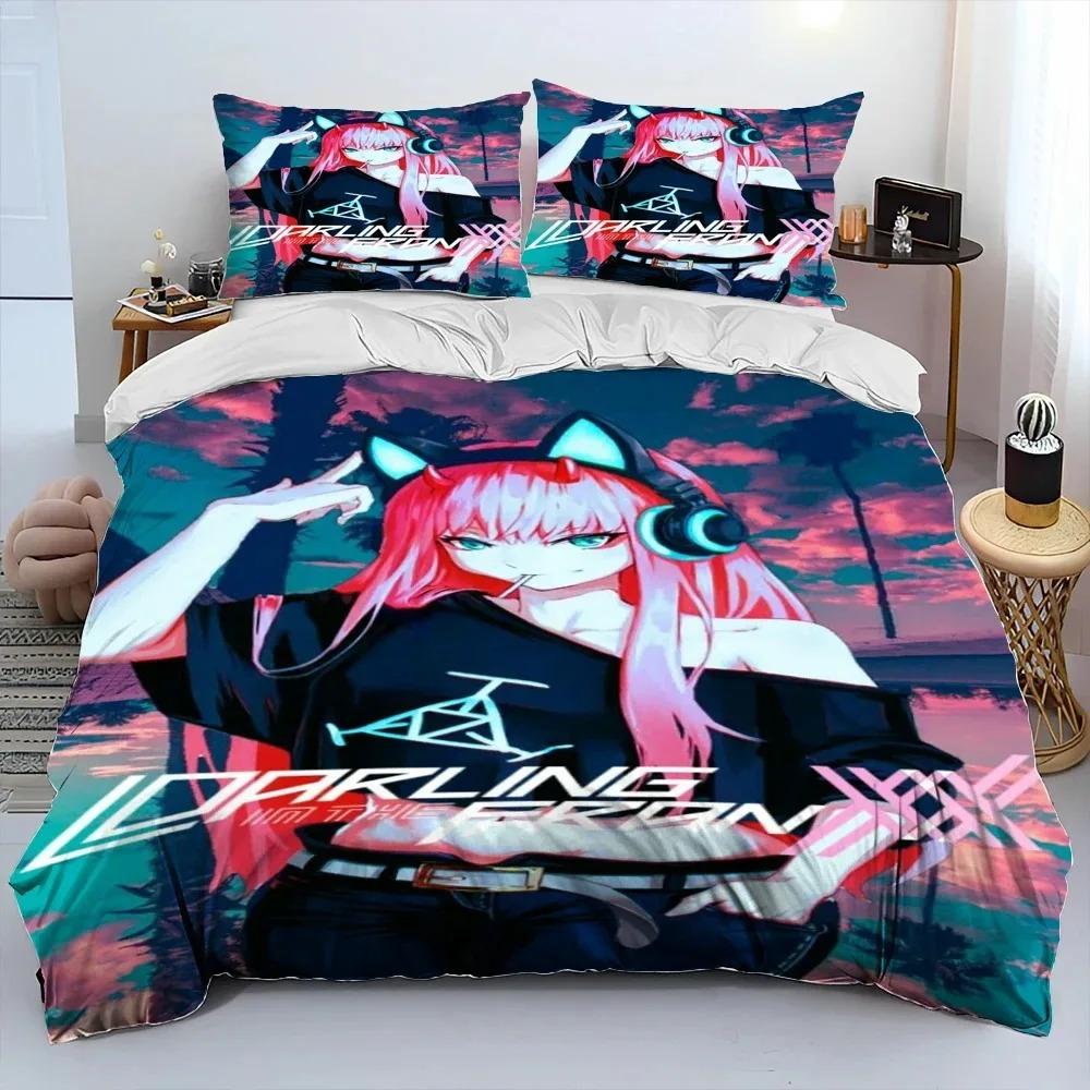 Zero Two DARLING In The FRANX Аниме Постельное Белье Комплект Постельного Белья Спальня Мягкие Современные Покрывала Удобное Мягкое Пододеяльник Удобный Чехол для Одеяла Наволочка
