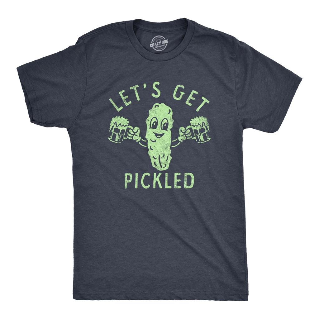 Mens Lets Get Pickled T Shirt Funny Beer Drinking Partying Pickle Lovers Tee for