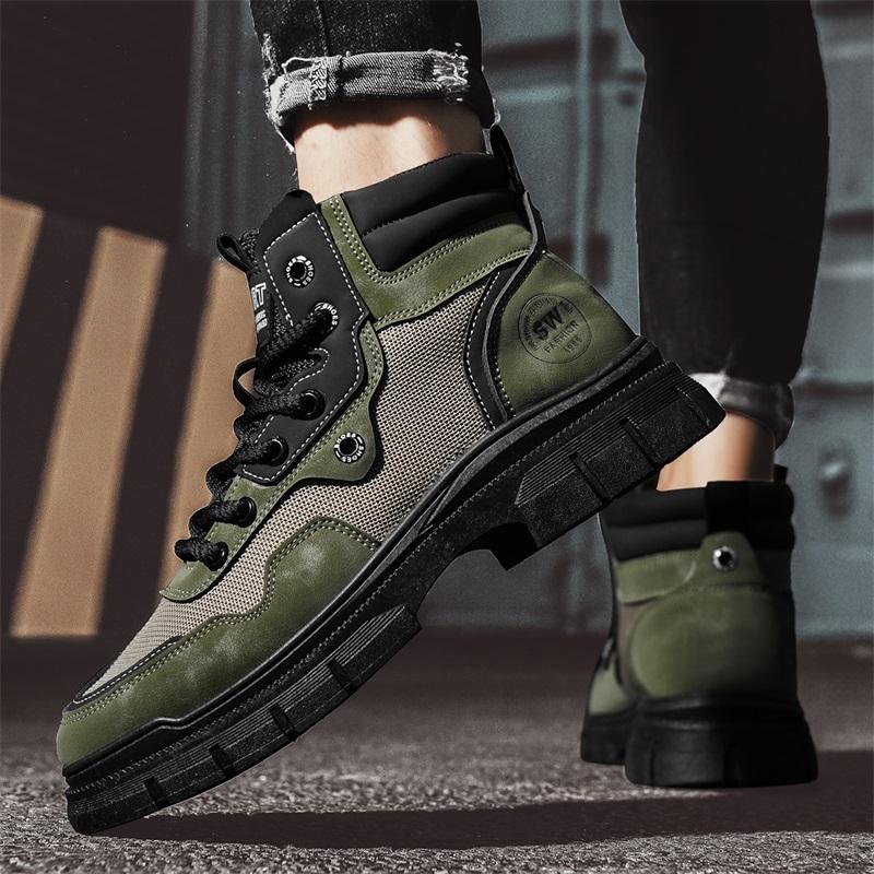 Mens Boots Leather Shoes Platform Boots for Men Outdoor Sneakers Motorcycle Ankle Boots Male Work Boot Casual Hiking Shoes
