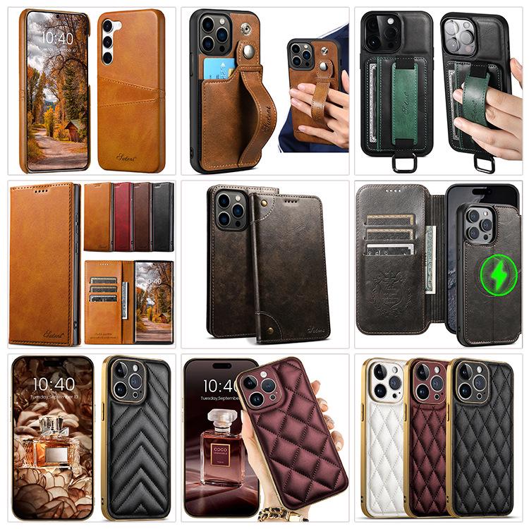 Кожаный чехол для телефона с отделением для карт и подставкой для iPhone 16 Plus, Apple 14, Samsung S25 Ultra и Google 9 Pro
