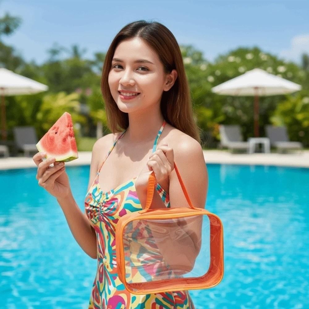 Large Capacity Clear PVC Handbag PU Leather Swimming Small Tote Transparent Beach Bag Men