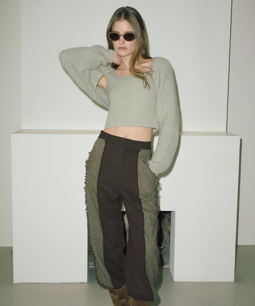 ETMON Color Block Fringe Pants Brown