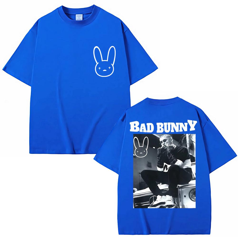 Рэпер BAD BUNNY Винтажная футболка Мужская Женская Хип-хоп Мода Высококачественные Футболки Свободного кроя Хлопковые Футболки Уличная мода Подарки