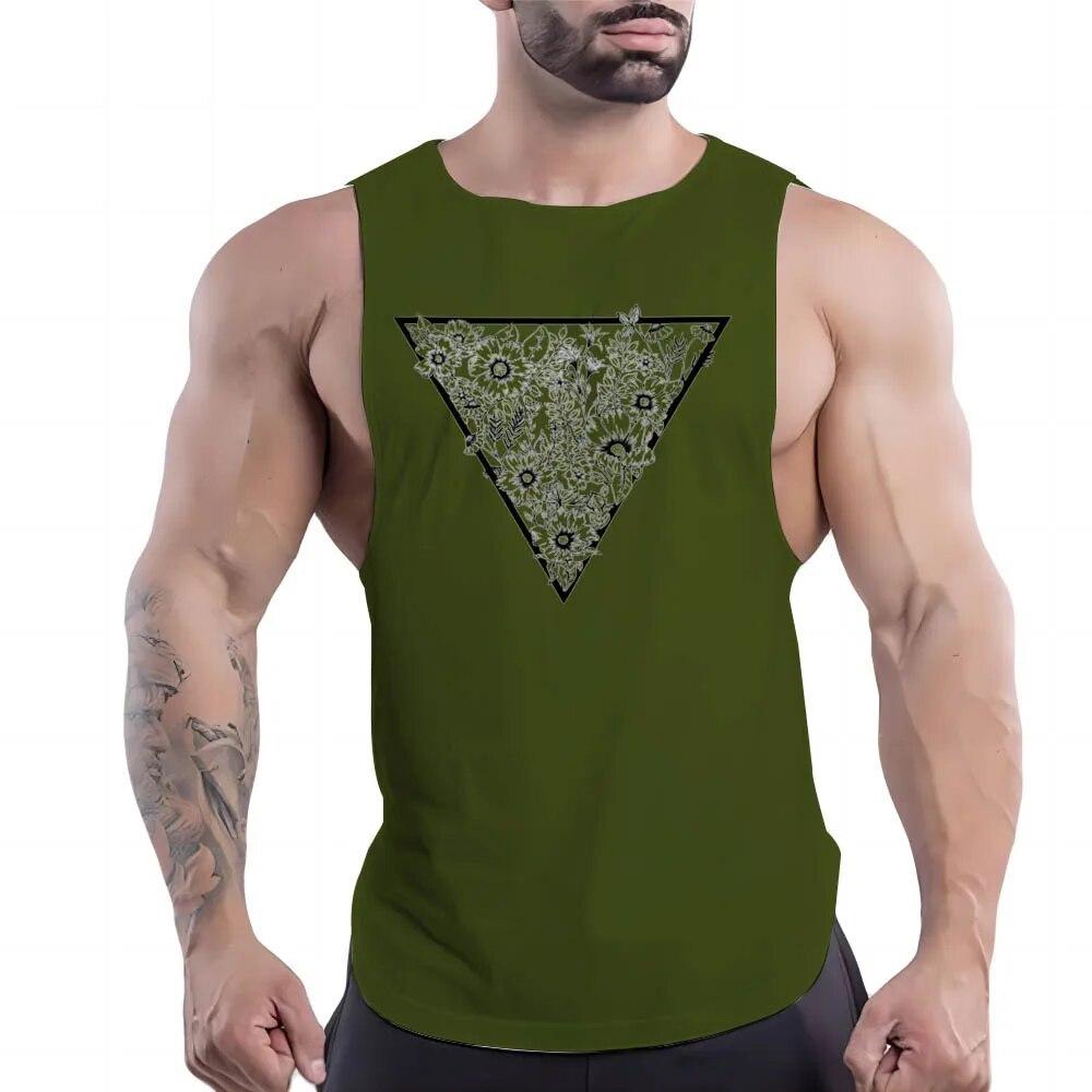 Summer Adult Men'S Fitness Outdoor Crew-Neck Vest Creative Triangle Pattern 2d Print Breathable Stylish Sleeveless Shirt