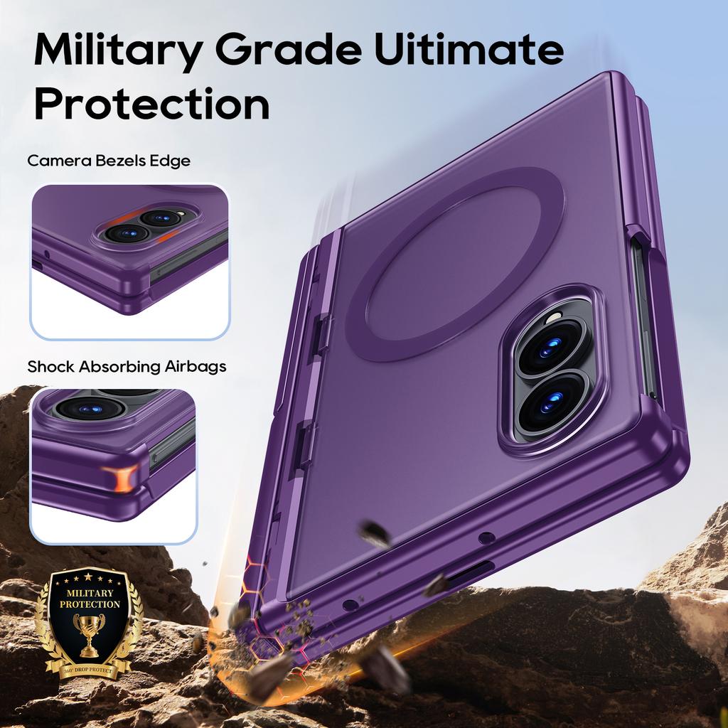 Samsung Galaxy Z Fold 8 Hinge Protection Case with Magnetic Ring and Built-in Screen Protector-Purple