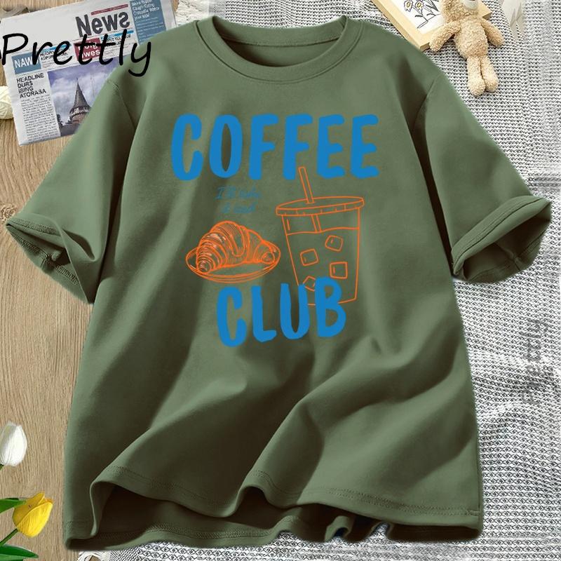 Womens Tshirt Iced Coffee Club T Shirt Women Coffee Lover Retro Coffee Tee Trendy Cotton Short Sleeve Graphic T Shirts