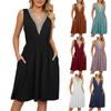 Women Fashion Casual Comfy Sexy Sleeveless Solid Color V-Neck Pocketed Short Sleeve Dress