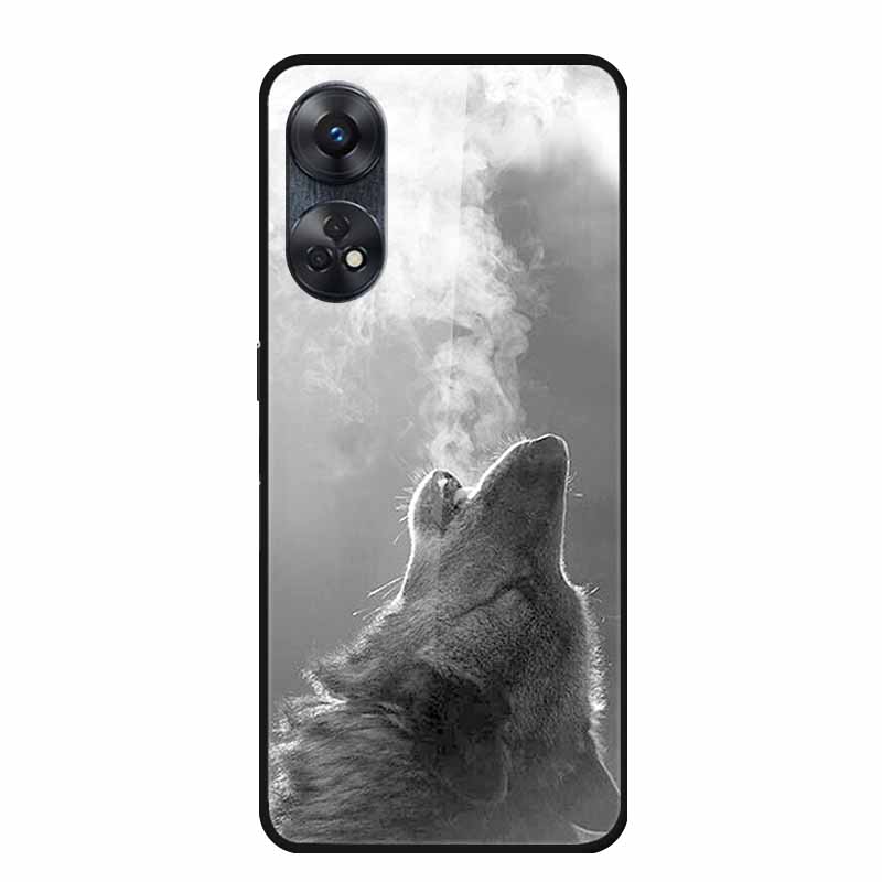 Для Oppo Reno8 T 4G Чехол Роскошная Задняя Крышка из Закаленного Стекла Жесткий Чехол Для Reno8 T 4G 6.43" Capa Funda Животное Яркий Coque Волк