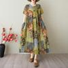 Платье женское с коротким рукавом, больших размеров, из хлопка и льна, винтажное, с цветочным принтом, новинка, повседневное, свободного кроя, длинное летнее платье