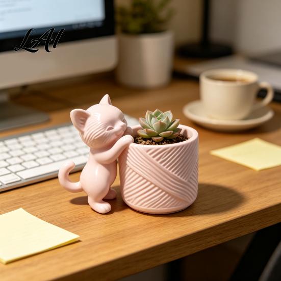 Пластиковый горшок для суккулентов PLA, напечатанный на 3D-принтере, горшок-котик, милый горшочек для цветов-китти, декоративные подарки для женщин, для растений, кактусов, декор для дома, офиса, стола, маленький