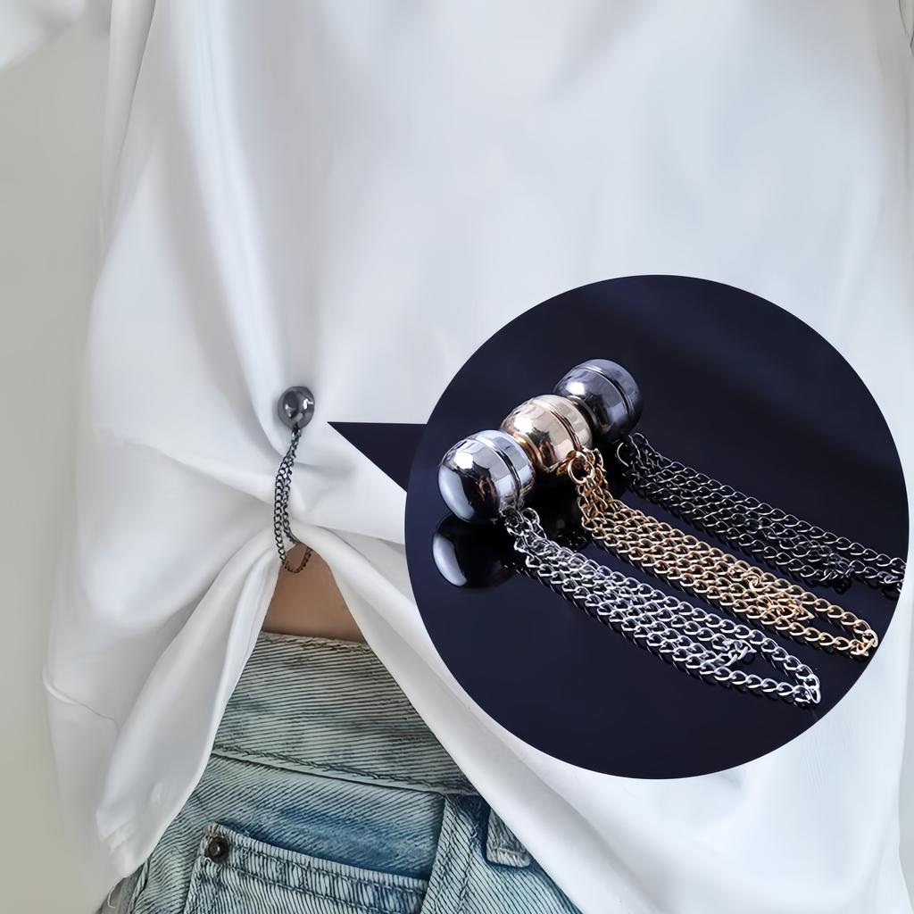 Magnetic Waistband Cincher Adjustable T-Shirt Hem Clip Perfect Fit Metal Snap Button White/Gold/Black Available