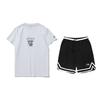 Printed Round Neck Short Sleeve T-Shirt And Striped Mid-Waist Five-Point Shorts Casual Sports Set Unisex Sets AHST467-1+YAPV001-1