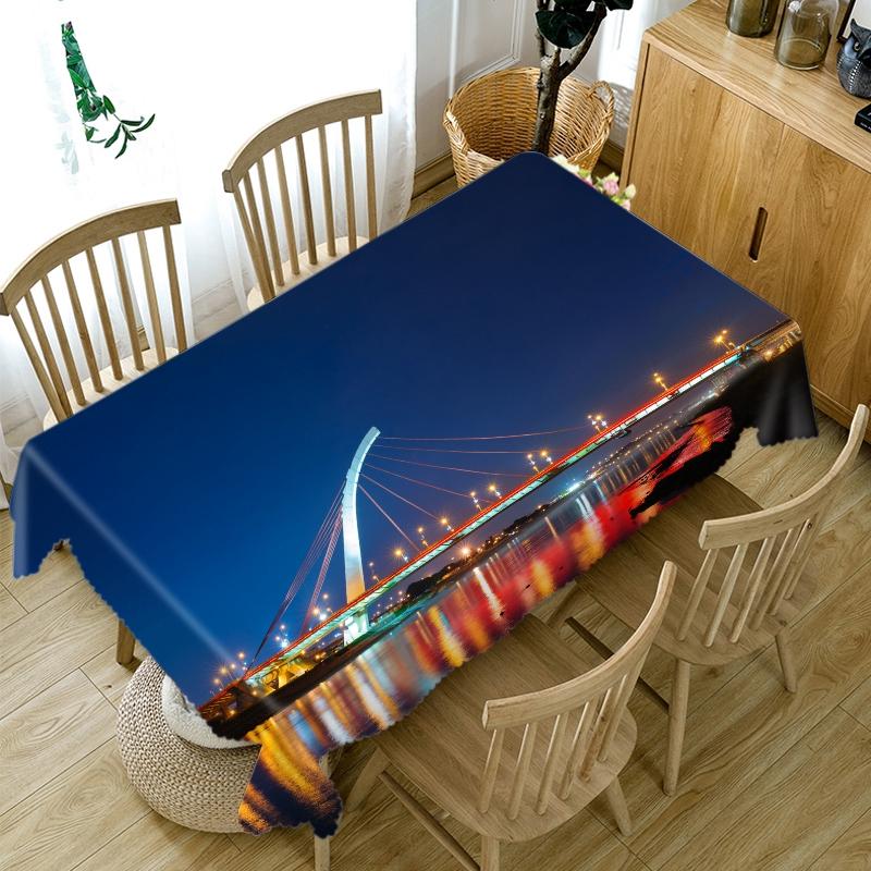 Thicken Cotton Tablecloth Bay City View Night Lights Pattern Rectangular Round Table Cloth For Wedding Picnic Party