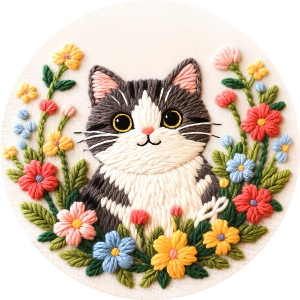DIY Embroidery Kit Colorful Needlework Craft Animal Embroidery Flower Sewing Kits Beginners
