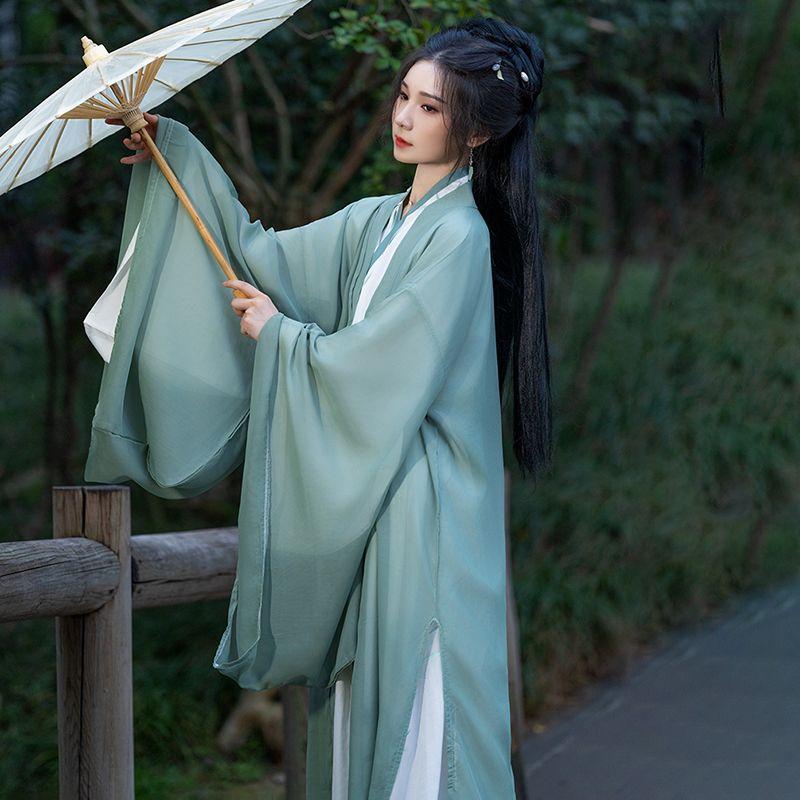 Женский костюм большого размера в стиле Ханьфу в стиле династий Вэй и Цзинь с принтом бамбуковых листьев