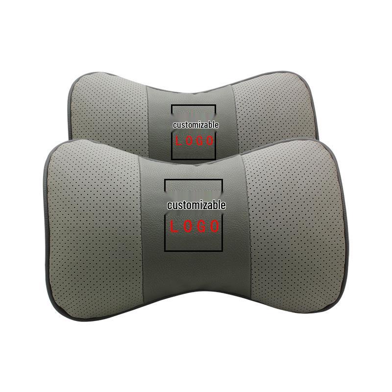 Genuine Leather Car Neck and Headrest Pillow - Customizable LOGO Available