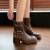 Ботинки на платформе Combat Boots Zip Chuny Heel Buckle Vintage Fashion Casual Luxury Designer Western Mid Calf Boots Shoes Woman