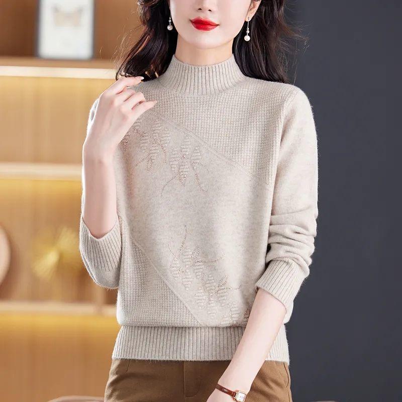 Однотонный жаккардовый вязаный свитер женский зимний свитер с высоким воротом вязаный базовый свитер