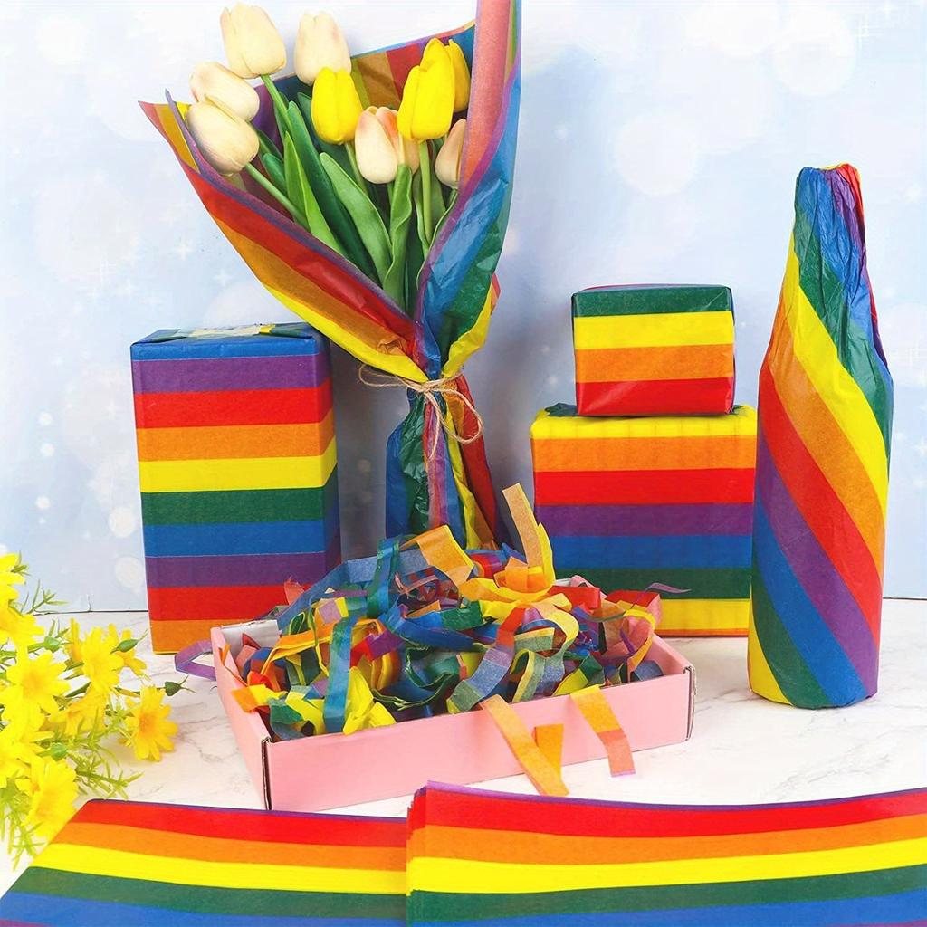 1Set 20pcs Rainbow Striped Art Tissue Paper Colourful Wrapping Paper 20x26in Gift Packing