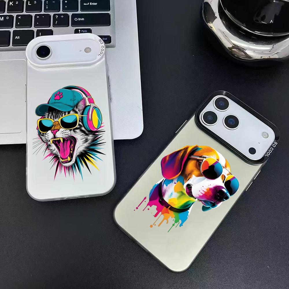 Милый Чехол для Телефона с Кошкой и Собакой Для iPhone 17 16 15 14 13 12 11 Pro Max Air Матовый Лазерный Аврора Ударопрочный Funda