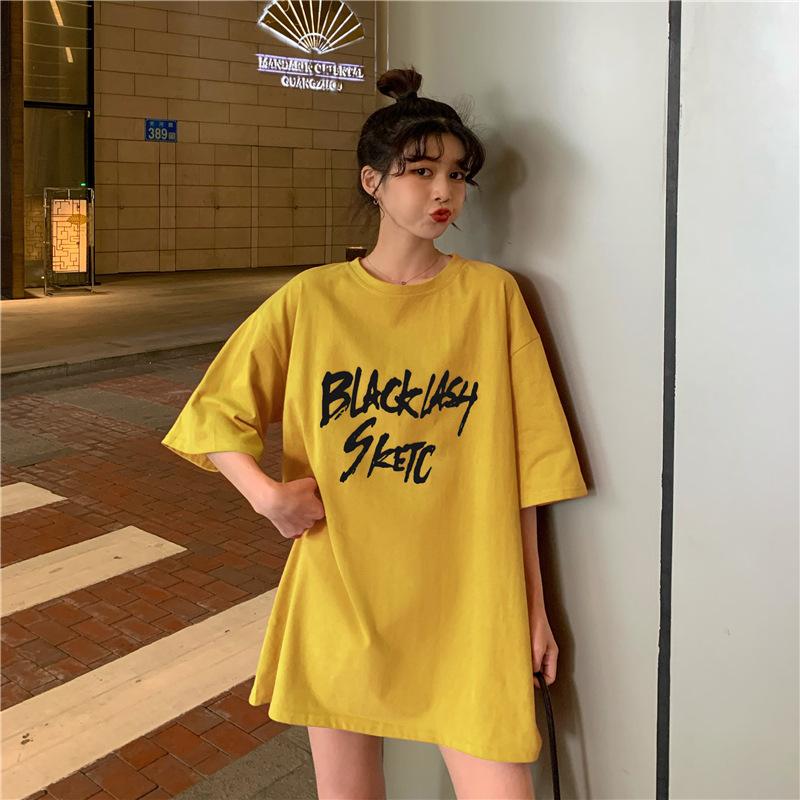 Винтажный принт с буквами Повседневная футболка большого размера Летние корейские футболки с коротким рукавом для женщин Одежда Harajuku Students Y2k Топы уличная одежда