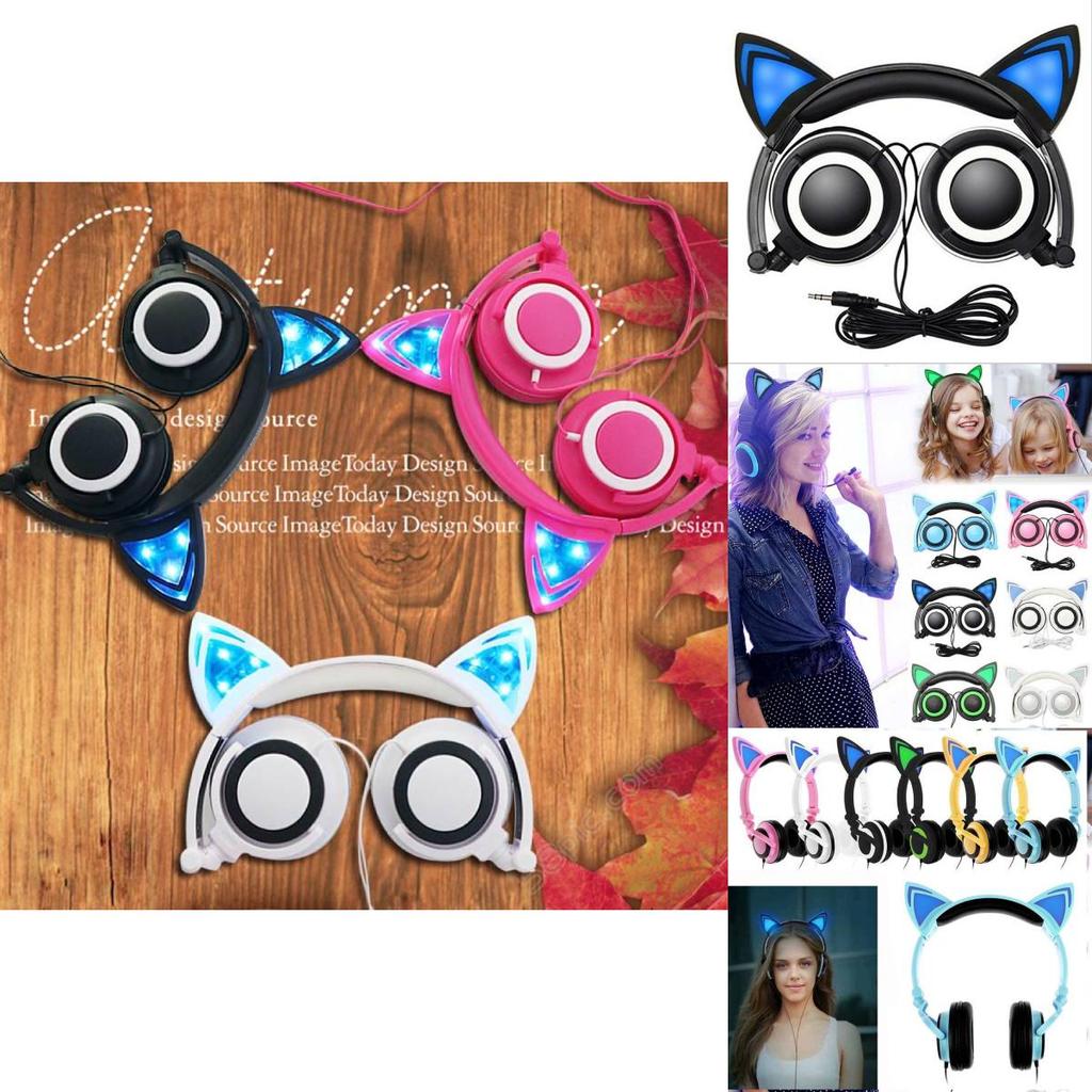 Игровые светодиодные наушники с микрофоном Серия "Кошачьи ушки" для подростков и киберспортсменов