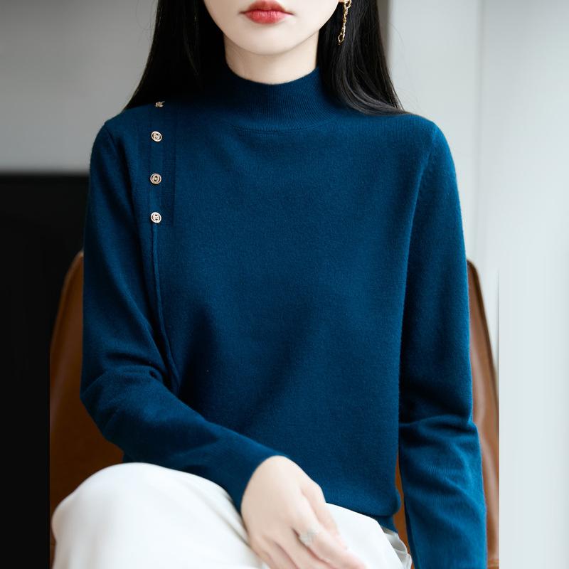 DAFIFY Women's Fashion Casual Fall Winter Solid Color Print Long Sleeve Half Turtleneck Sweaters