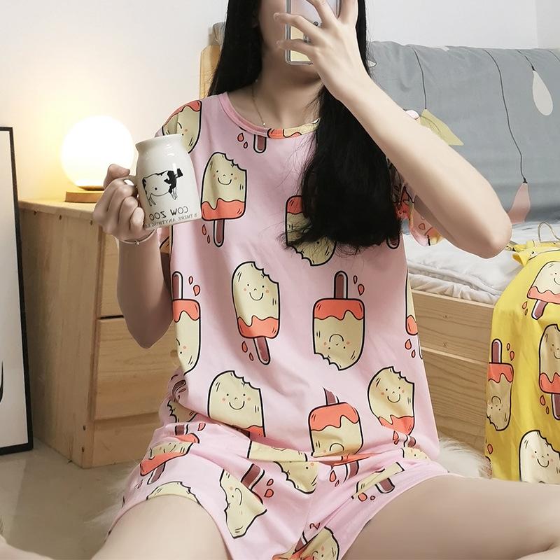 2 шт. летние пижамы женские с коротким рукавом ночная рубашка + шорты комплект одежды для сна