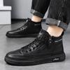 Spring New Casual Flats Shoes for Men Fashion Comfortable Soft Leather Mid-top Sneakers Male Boots Side Zipper Plate Shoes Tenis